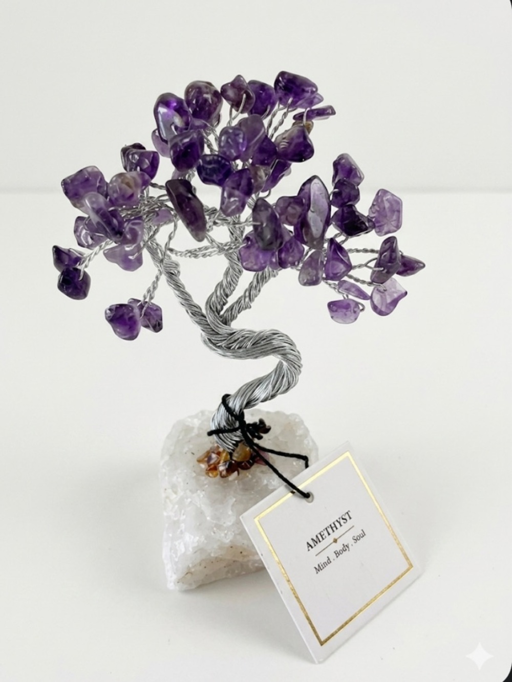 Genuine Purple Amethyst Small Tree SILVER FINISH QUARTZ BASE